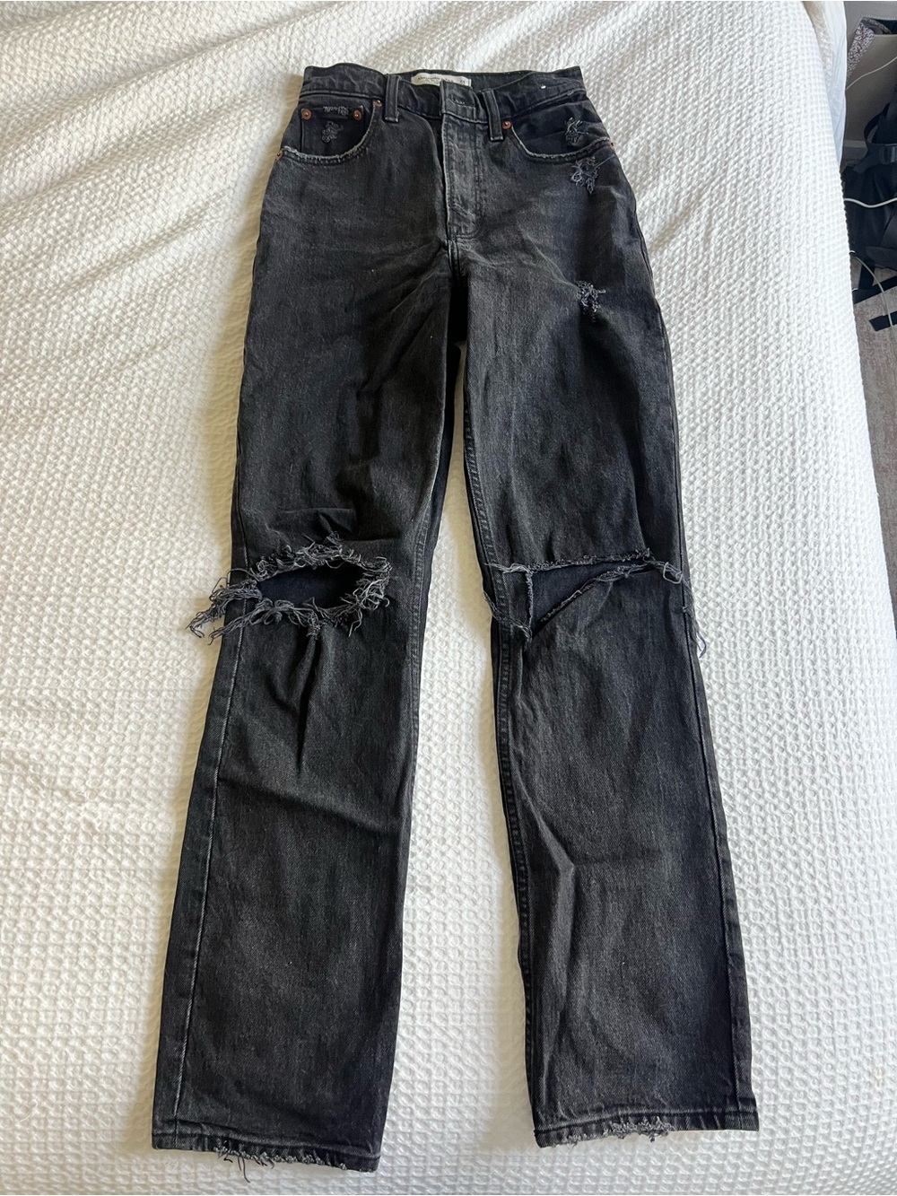 Abercrombie & Fitch Black Distressed Straight Leg Jeans